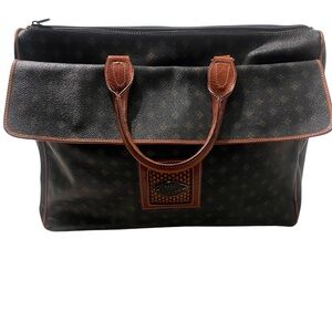 Vintage Pier Sersan Classic Brown Leather-Trim tote Bag Paris